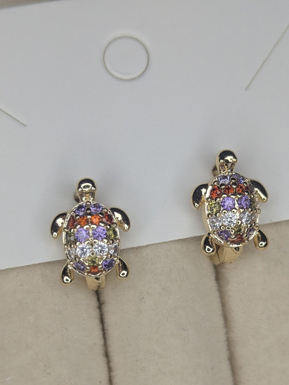 New Gold Turtle Huggie Earrings with Multicolor Gemstones W082826-2